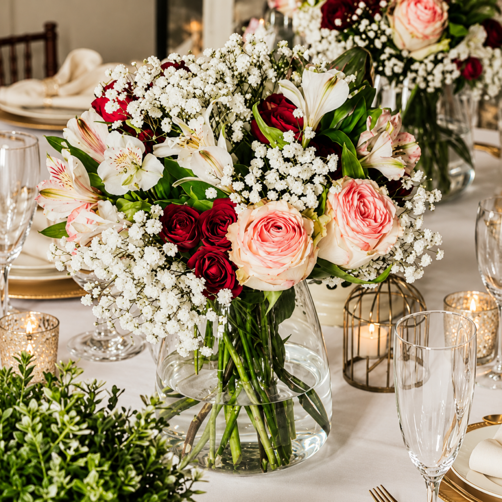 Centrotavola-da-tavolo-con-rose-per-matrimonio--240x300